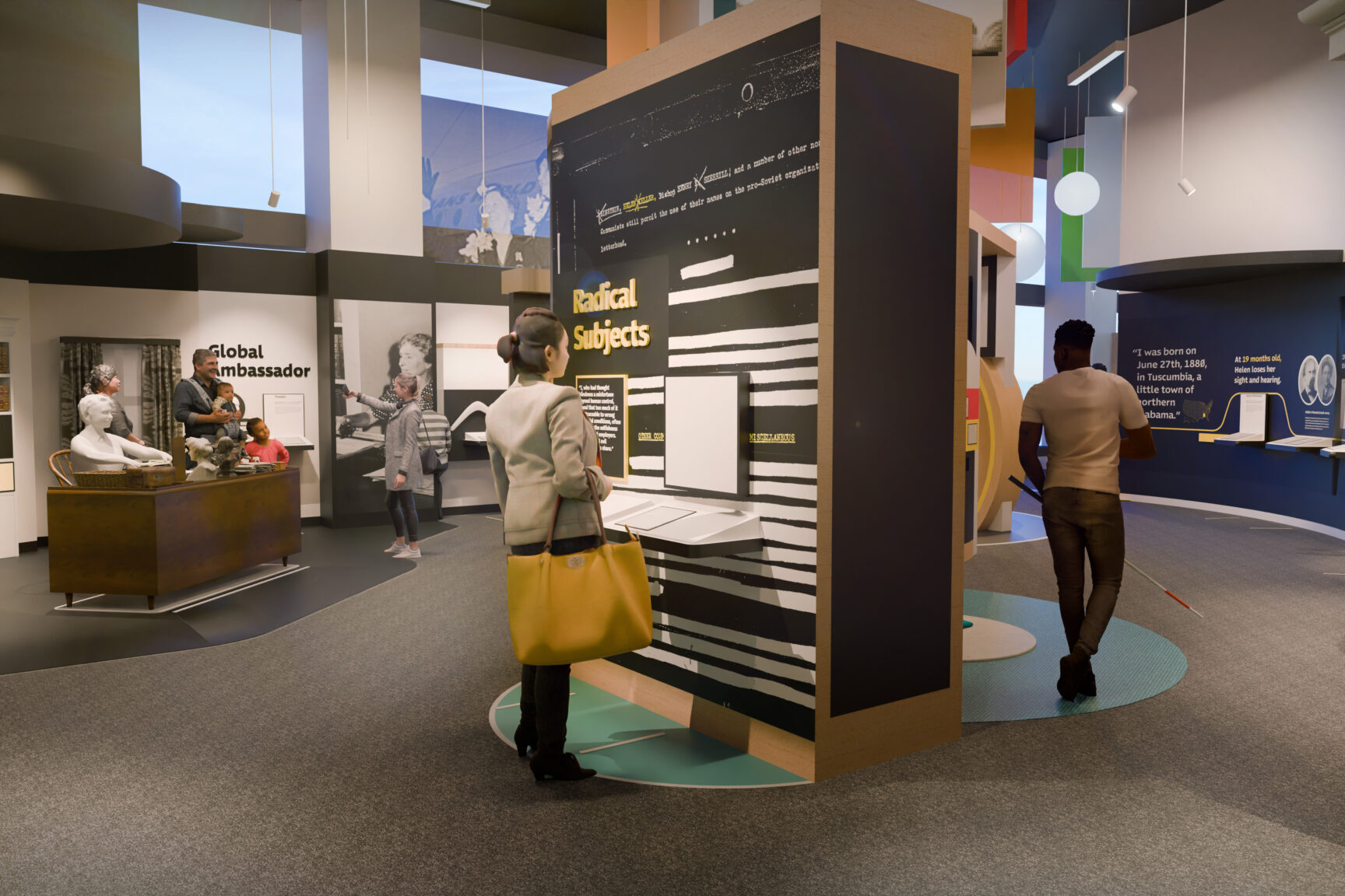 A rendering shows Museum exhibits around a large room.