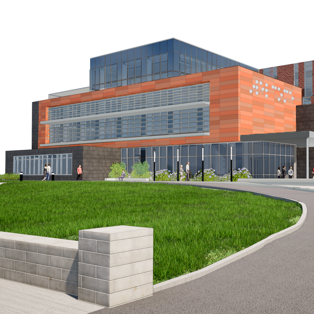 A rendering of the street view of The Dot Experience building.