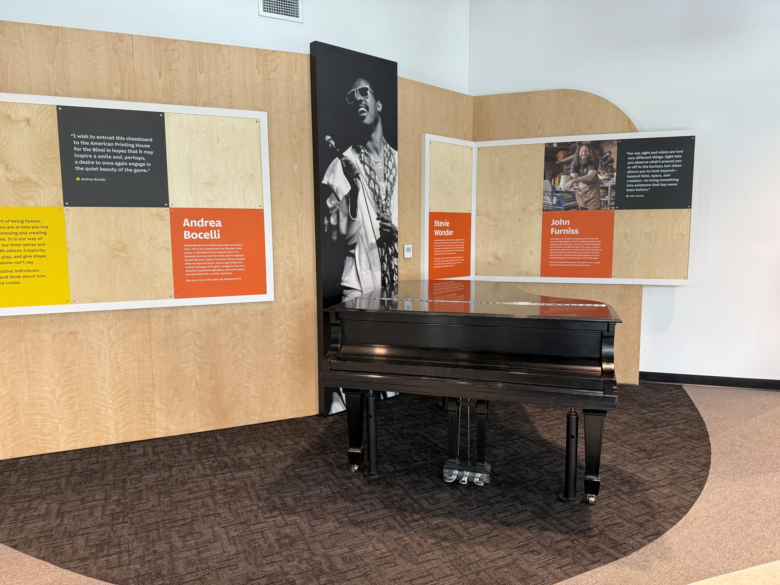 Stevie Wonder's Piano sits on display at The Dot Experience.